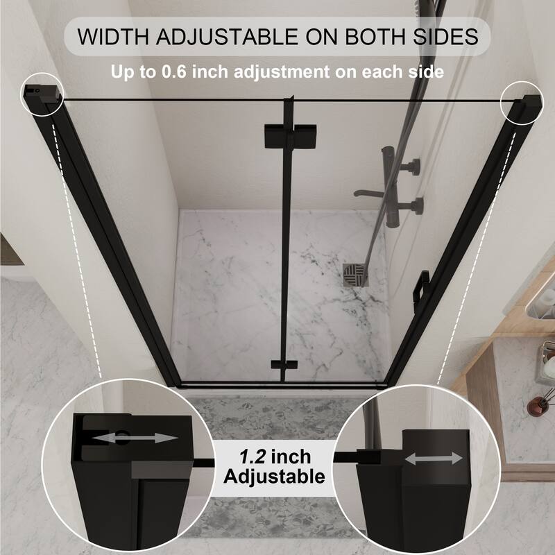 GDFStudio - Marlowe Space-Saving Folding Pivot Shower Door with Tempered Glass and Flexible Installation