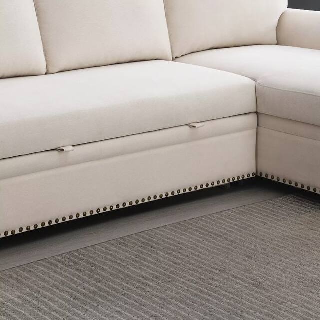 Morden Fort Velvet Reversible Sleeper Sectional Sofa L-Shape with big Storage