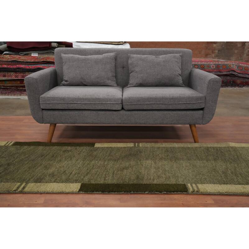 Hand Knotted Oriental 100% Wool Carpet Modern Solid Green Gabbeh Runner Rug - 9' 10'' X 2' 8''