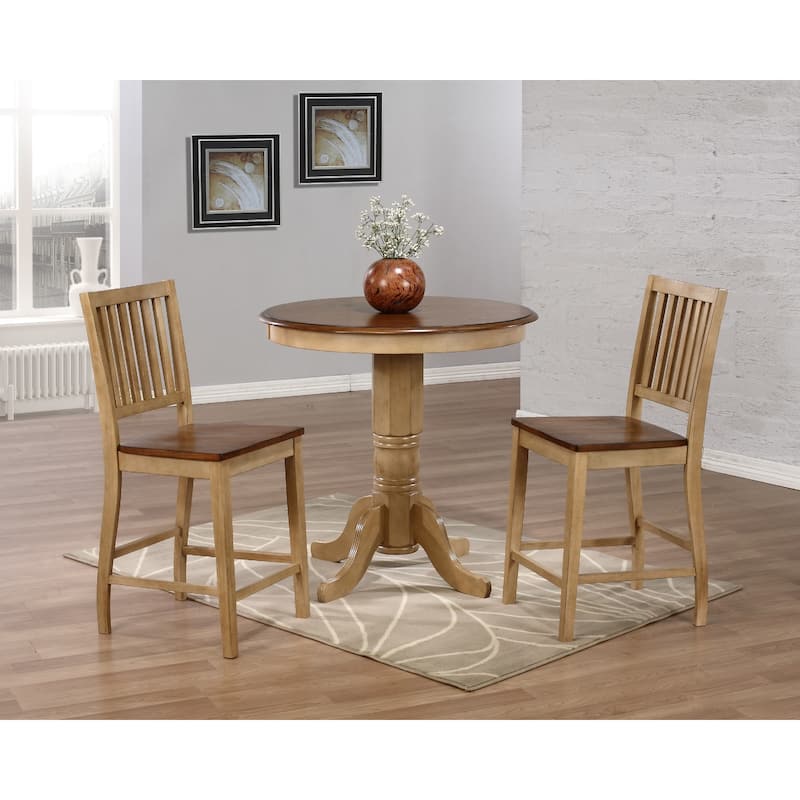 Distressed Two Tone Round Wooden Dining Table - 36" - Brown