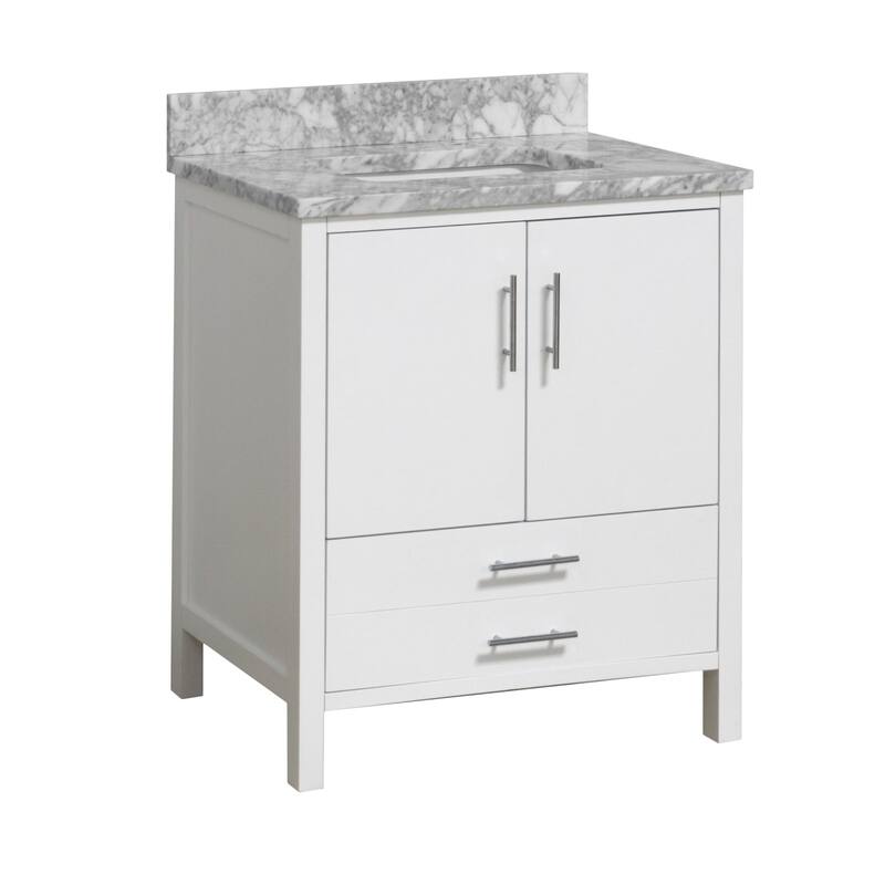 KitchenBathCollection California 30" Bathroom Vanity with Carrara Marble Top