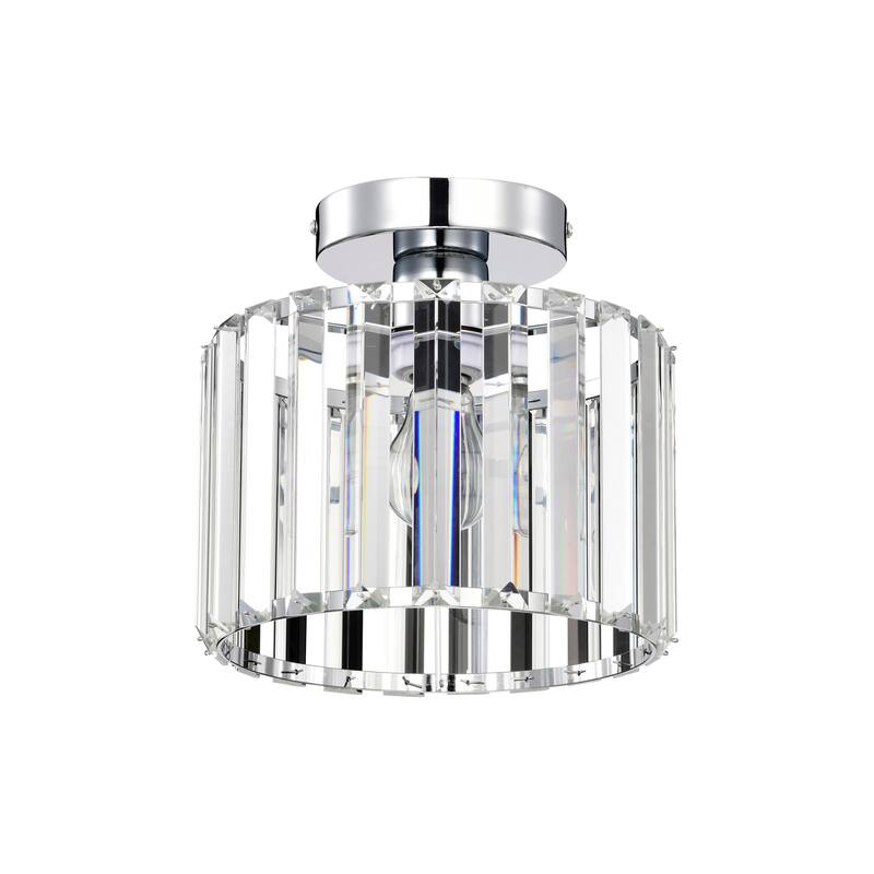 Karnah 9-inch Chrome Semi-Flushmount Ceiling Light with Crystal Prism Rods Drum Shade
