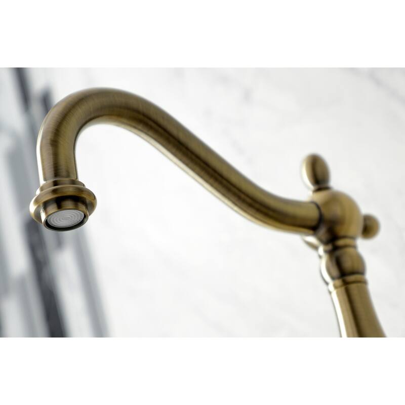 Kingston Brass Heritage Wall Mount Bridge Kitchen Faucet with Brass Sprayer
