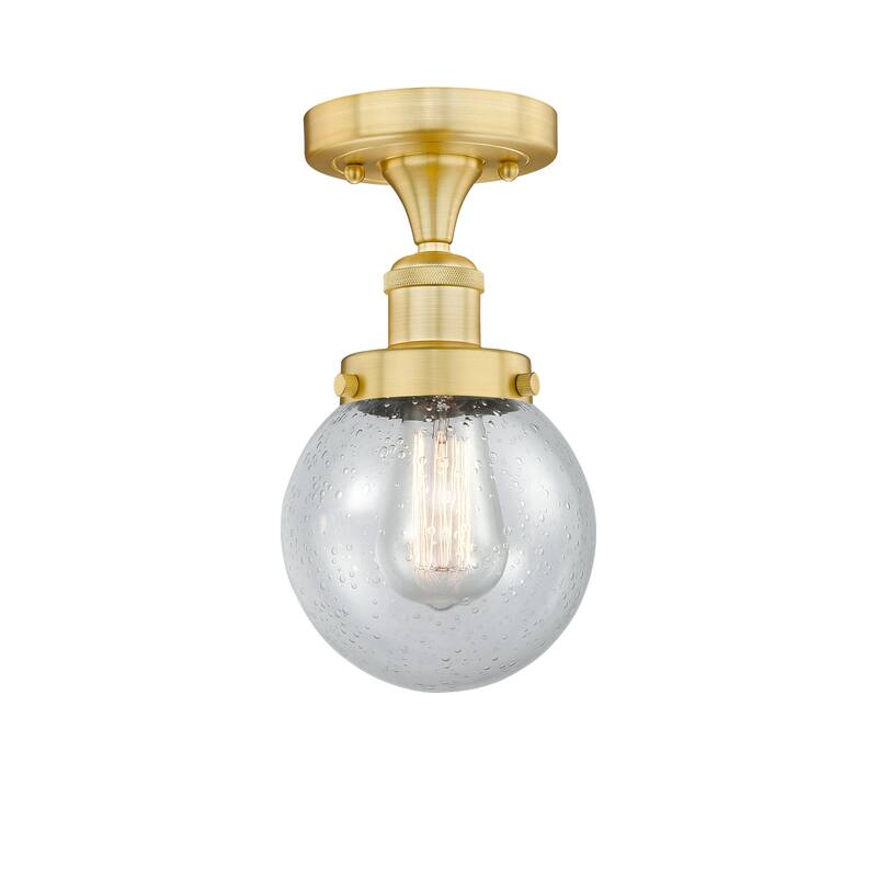 Innovations Lighting Beacon - 1 Light 6" Semi-Flush Mount - Satin Gold/Seedy