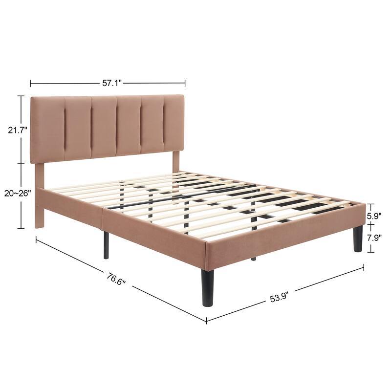 VECELO Tufted Upholstered Platform Bed Frame with Adjustable Height Headboard Twin/Full/Queen Size Beds