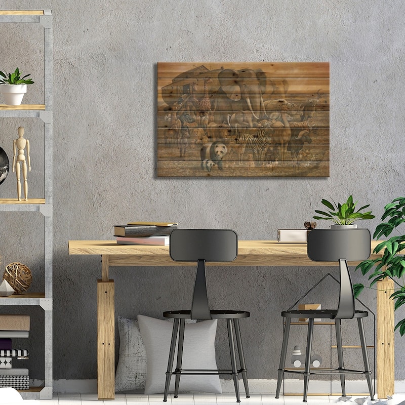 Noah's Ark Print On Wood by Ruane Manning - Multi-Color