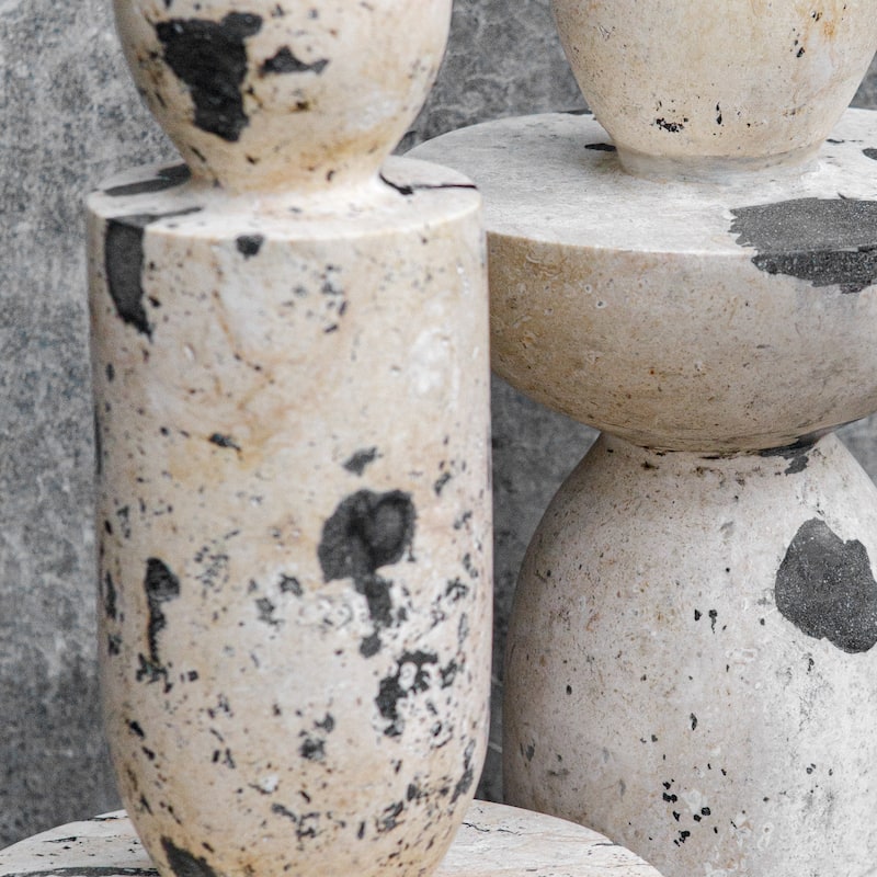 Geometric Limestone Tower Sculptures - 22" - Set of 2
