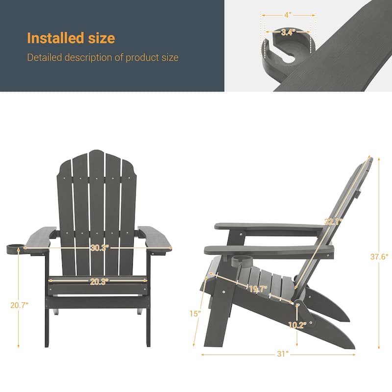 LIVOOSUN Outdoor Folding Adirondack Chair w/Cup Holder Set of 2 or 4