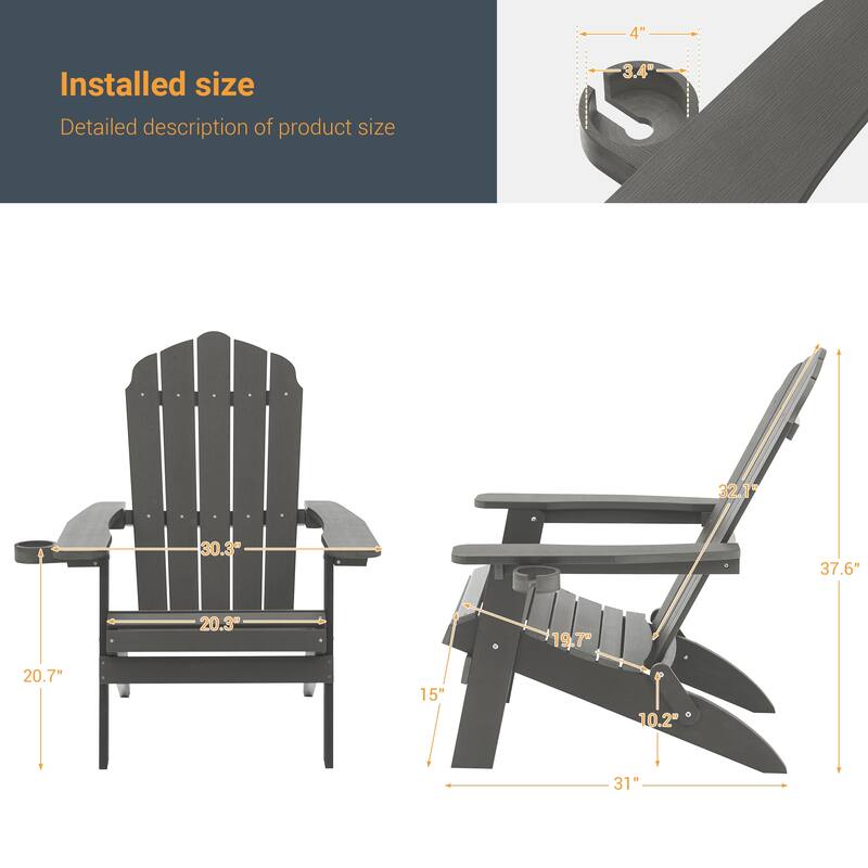 LIVOOSUN Outdoor Folding Adirondack Chair w/Cup Holder Set of 4