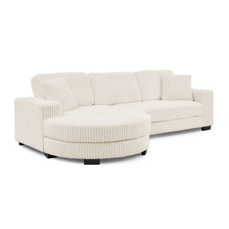 Corduroy Tufted Upholstered Sofa, L-Shaped Modular Sectional Sofa, Convertible Sleeper Sofa with Curved Ottoman