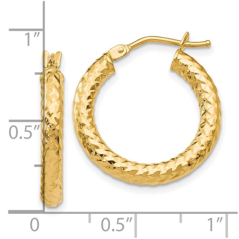 Curata 14k Yellow Gold Italian Heavily Textured 22x3mm Round Hoop Earrings