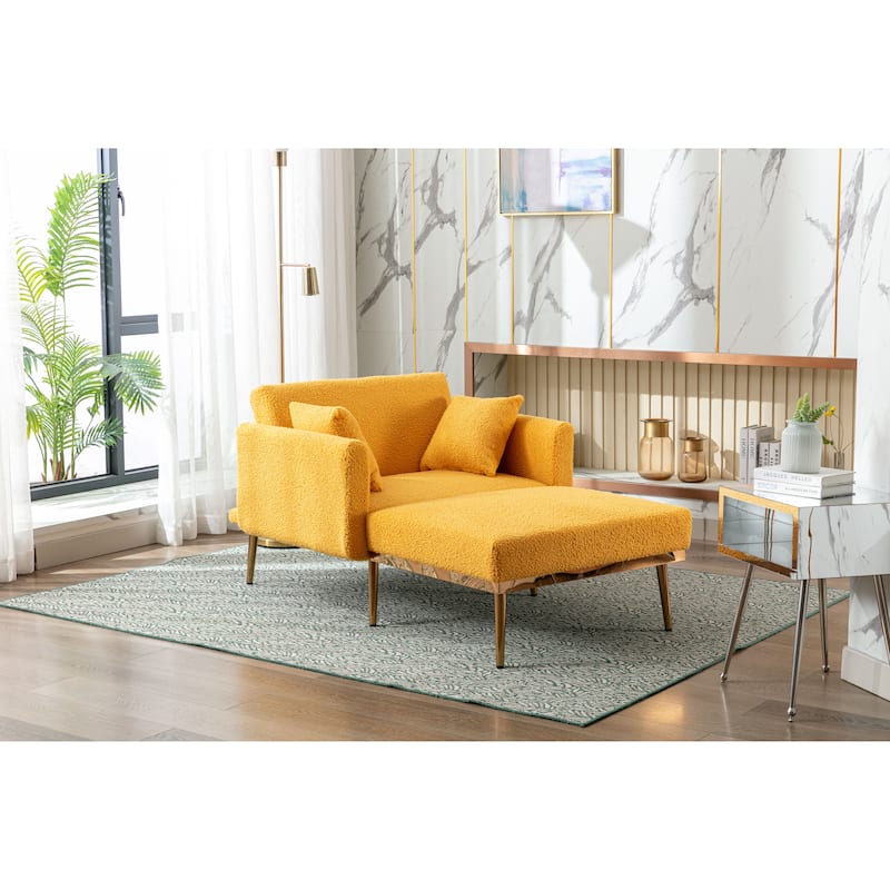 Teddy Fabric Upholstered Living Room Sleeper Sofa Chair With Rose Golden feet - Yellow