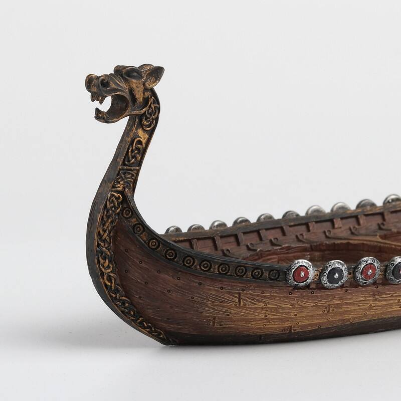 8.07 inches Width Polyresin Viking Boat Tea Light Holder Multicolor Finish Figurine