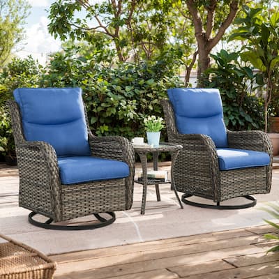 Patio Swivel Glider Chairs with Tempered Glass Side Table - Grey