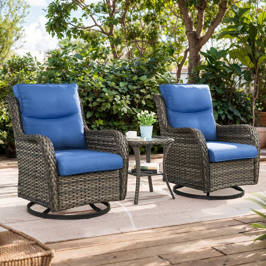 Patio Swivel Glider Chairs with Tempered Glass Side Table - Grey