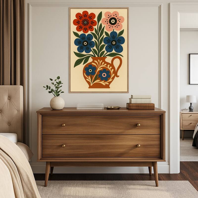 Big Boho Floral Vase by Marianne Bassil Framed Canvas Wall Art Print