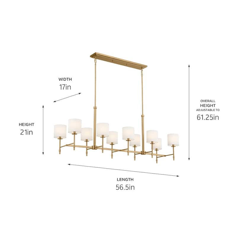 Kichler Lighting Ali 10-Light Brushed Natural Brass Linear Chandelier - 56.5