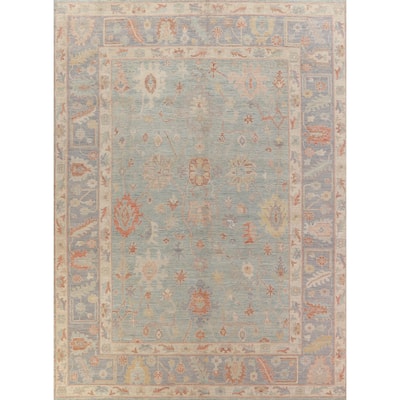Vegetable Dye Floral Oushak Oriental Area Rug Handmade Wool Carpet - 9'4" x 12'2"