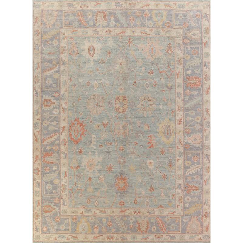 Hand Knotted Oriental 100% Wool Carpet Transitional All-Over Navy Blue & Blues Oushak Area Rug - 12' 2'' X 9' 4''