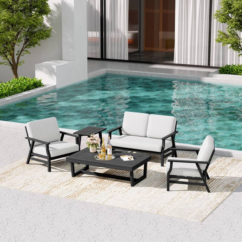 5-Piece Teak Outdoor Conversation Set with Tables.