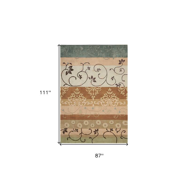 HomeRoots Black Gray and Tan Floral Vines Area Rug - 111' X '87' X '0.5
