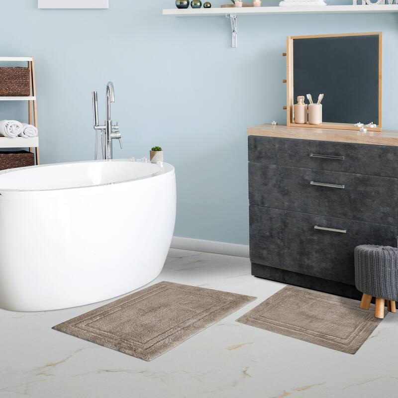 Superior Cotton Solid Non-slip Backing 2-Piece Bath Rug Set