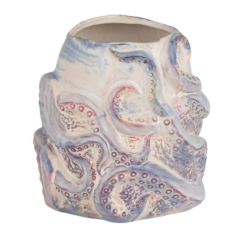Stoneware Planter with Octopus Detail in Reactive Glaze - 8.75"L x 7.88"W x 8.25"H