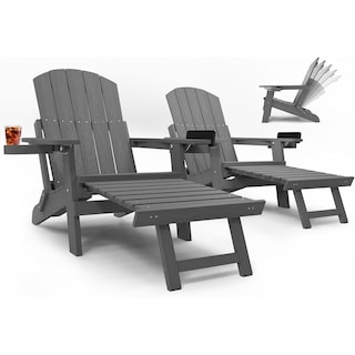 WINSOON Set of 2 HIPS Folding Adirondack Chair with Adjustable Backrest and Retractable Ottoman