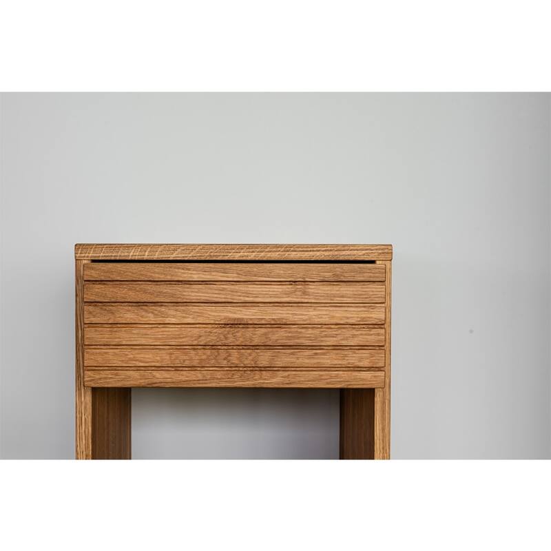 Solid Oak Nightstand with a Drawer and Storage Space