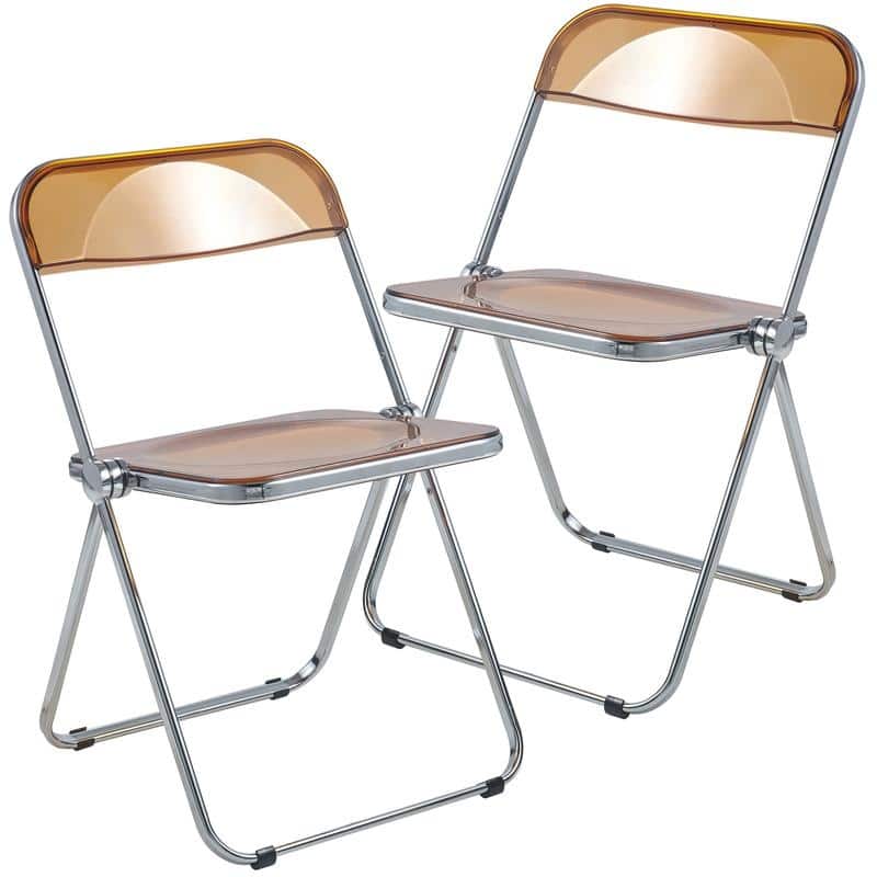 Lawrence Modern Acrylic Folding Chair with Chrome Steel Frame and Accent Transparent Design for Dining or Living Room (Set of 2)