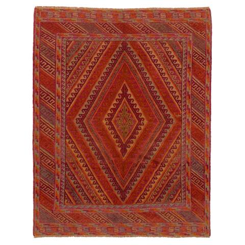 ECARPETGALLERY Hand-knotted Tajik Caucasian Orange, Purple Wool Rug - 4'9 x 6'2