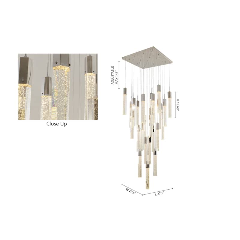 25-Light Chrome Metal Chandelier With Clear Bubble Crystals