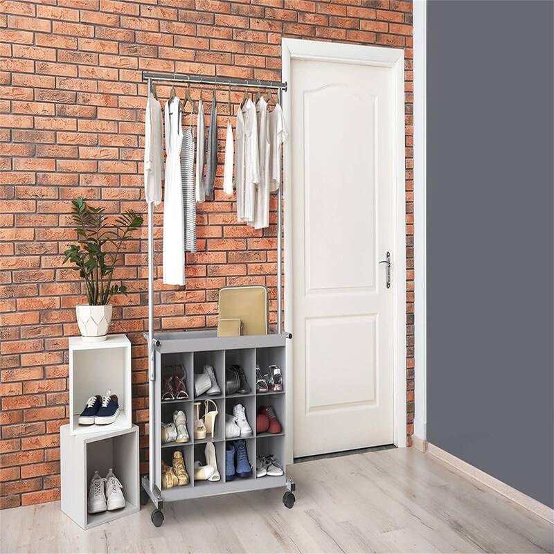 Garment Rack with 16 Shoes Organizer Grey - 58.7"D x 30.5"W x 15.1"H
