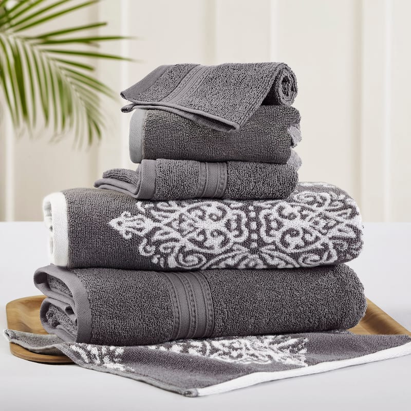 Modern Threads Artesia Damask 6 Piece Yarn Dyed Jacquard Towel Set - Platinum