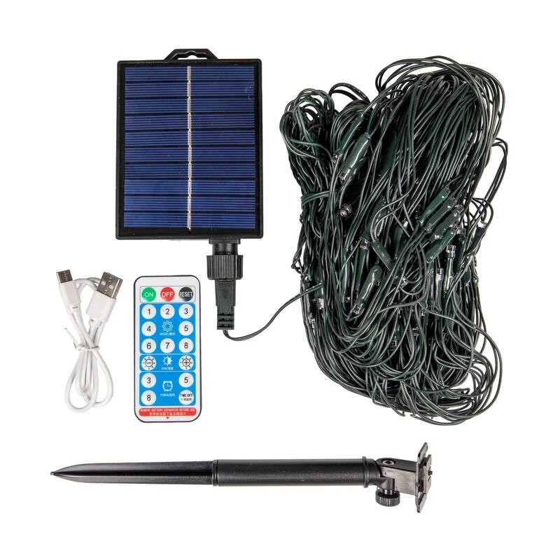 200 Light Warm White LED Solar Net Light, 8 Modes, Timer, Dimming, Remote Included - Warm White