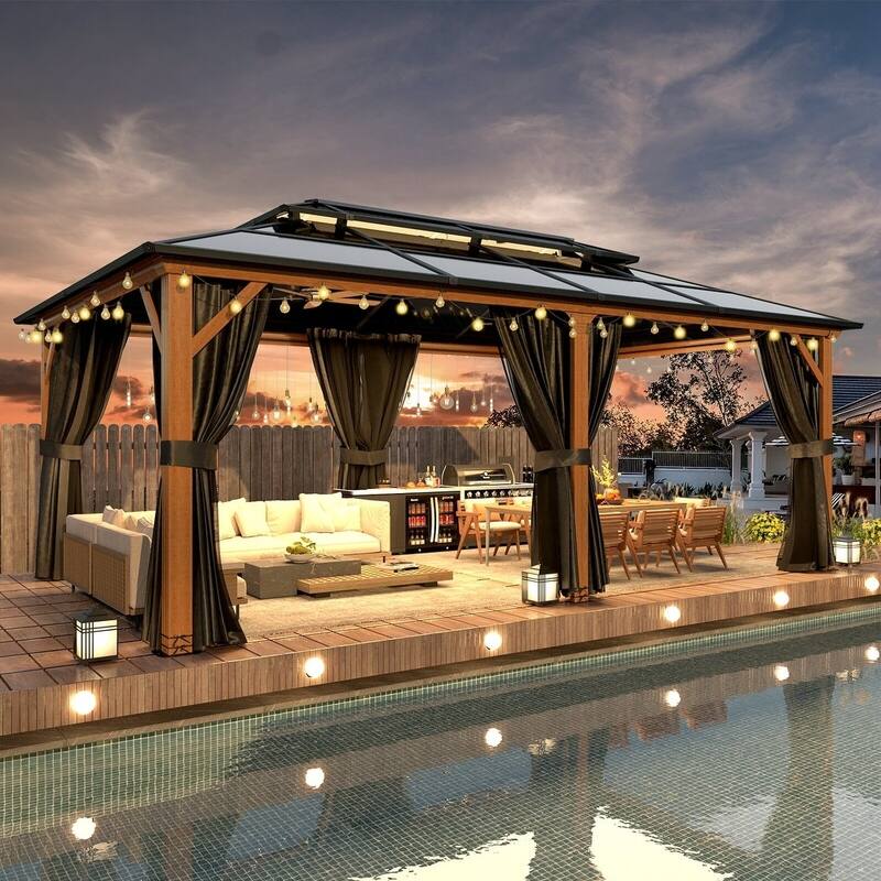 Erommy Premium Wood Gazebo with Double Hardtop Roof, Durable, Elegant Outdoor Pergola for Backyard & Patio - 12'x20' - Aluminum Frame