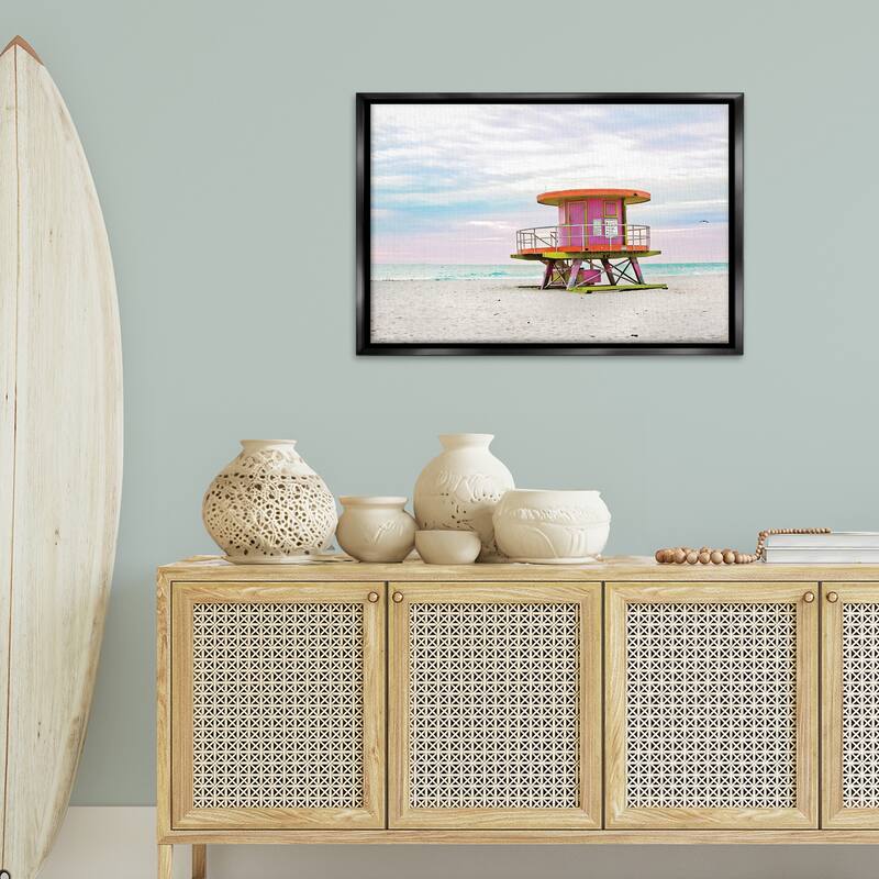 Stupell Lifeguard Hut with Pastel Sky Framed Floater Canvas Wall Art Design By Seven Trees Design