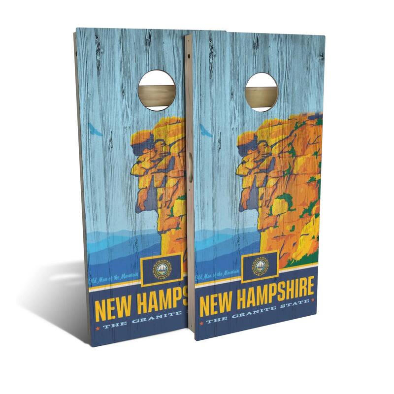 New Hampshire State Pride Outdoor Cornhole Board Set - Backyard 2x4 - Include Case + Edge Lights