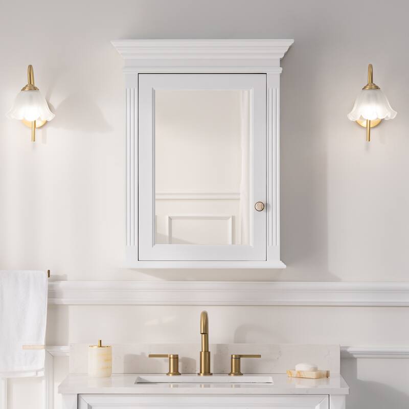 24"W X30"H Surface Mount Solid Wood Framed Medicine Cabinet With Mirror And Wooden Shelves