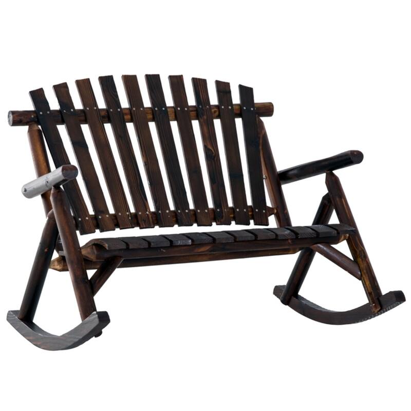 Brown Fir Wood Adirondack Rocking Chair with Wide Seat and Armrests - 45.75" W x 38.25" D x 36.25" H - Brown