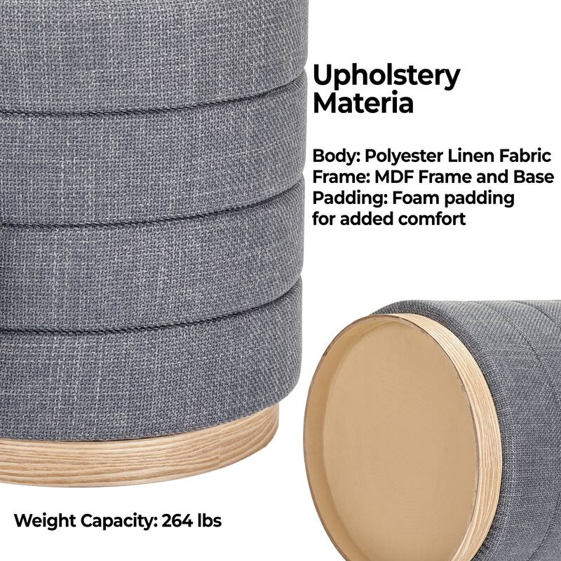 Modern Cylinder Ottoman with Hidden Storage Linen Upholstery Seat