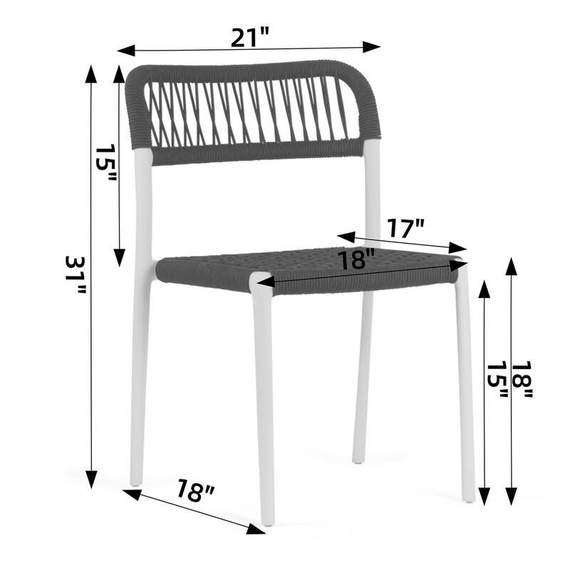 Set of 12 Belen Black Woven Rope Fabric Dining Chair with Plastic Frame