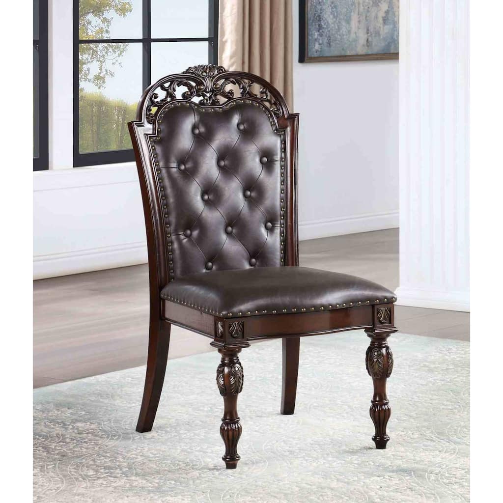 Formal Tufted Side Chairs Set Espresso Finish