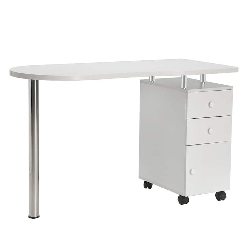 Manicure Nail Table Computer Desk with 2 Drawer White