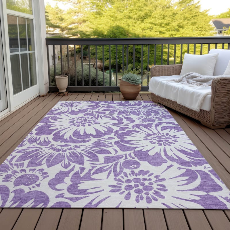 Machine Washable Indoor/ Outdoor Whimsy Floral Chantille Rug - Purple - 5' x 7'6"