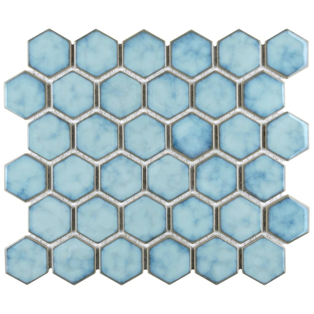 Merola Tile Hudson Due 2" Hex Marine 10-7/8" x 12-5/8" Porcelain Mosaic Floor and Wall Tile