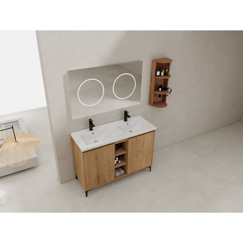 48" Freestanding Bathroom Vanity With Double Sink and Storage Rack, Soft Close Doors