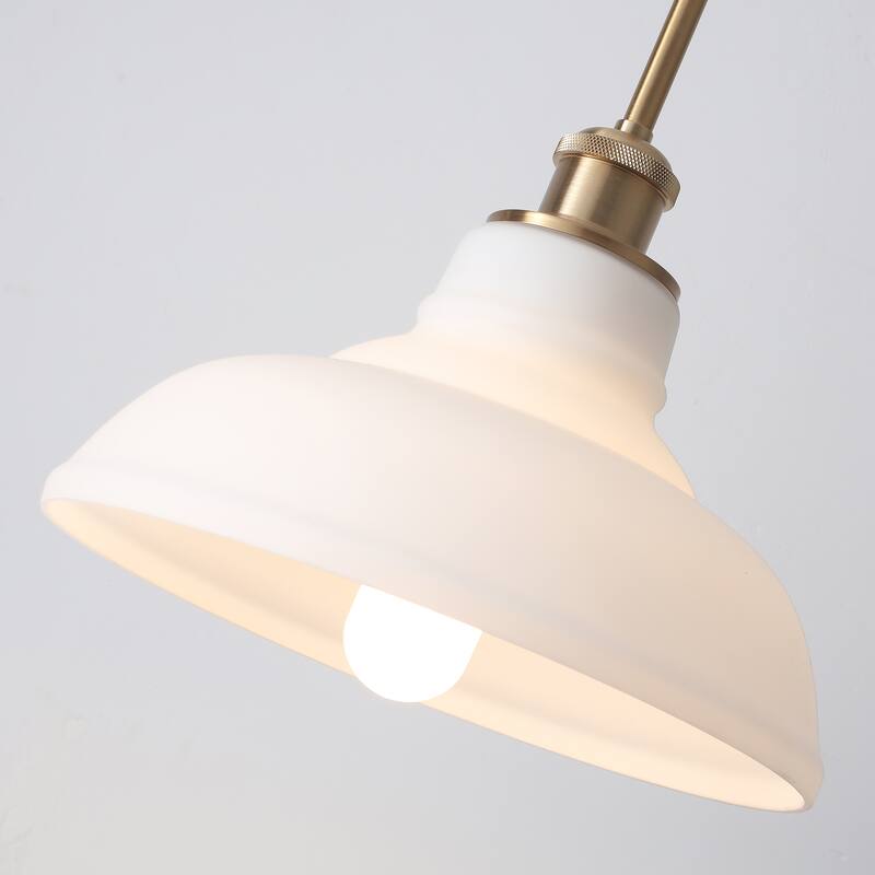 1-Light Adjustable Dome Shaded Pendant Light with Cream Glass Shade, Semi Flush Mount Chandelier for Dining Room Living Room