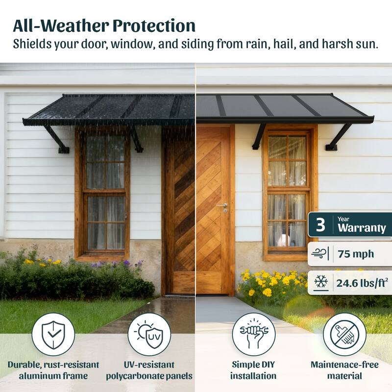 Canopia Augustine 3 ft. Black/Gray Door and Window Awning
