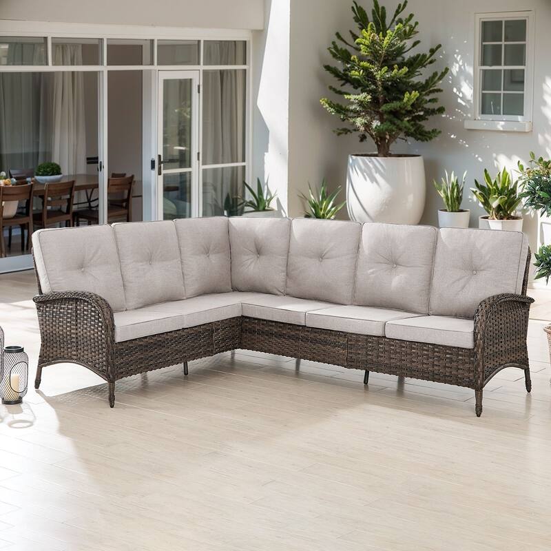 Gymojoy L-Shaped Outdoor Sectional Sofa Set, PE Wicker Couch with Water-Resistant Olefin Cushions